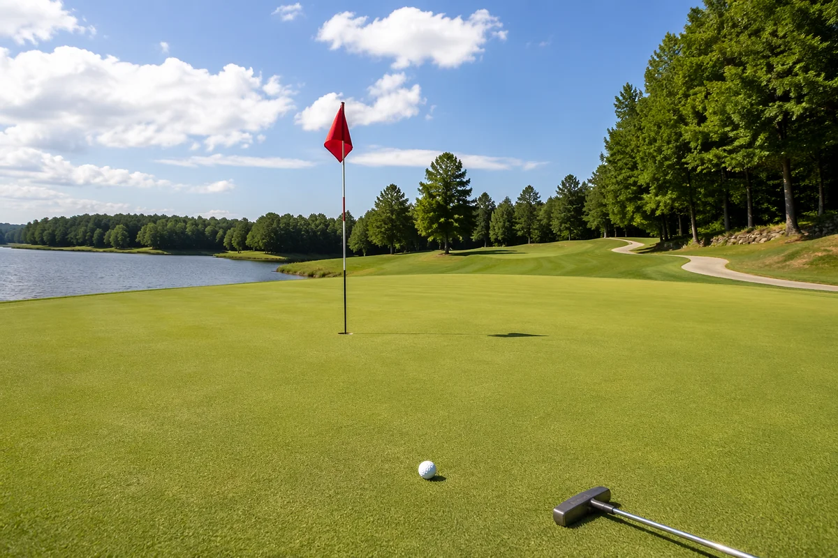 Peaceful Summer Golf Green with Red Flag