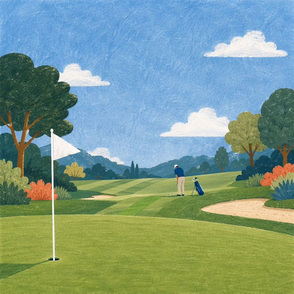 Sunny Golf Fairway with Distant Golfer