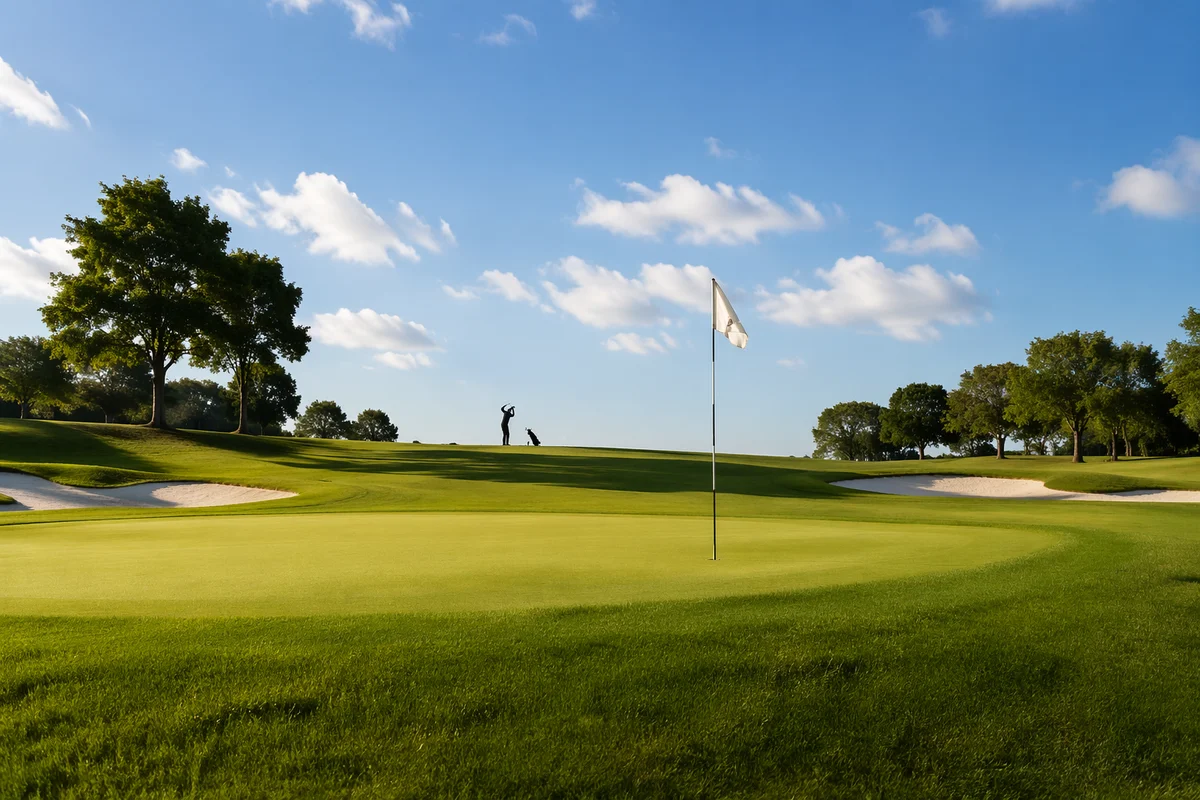 Sunny Golf Fairway with Distant Golfer