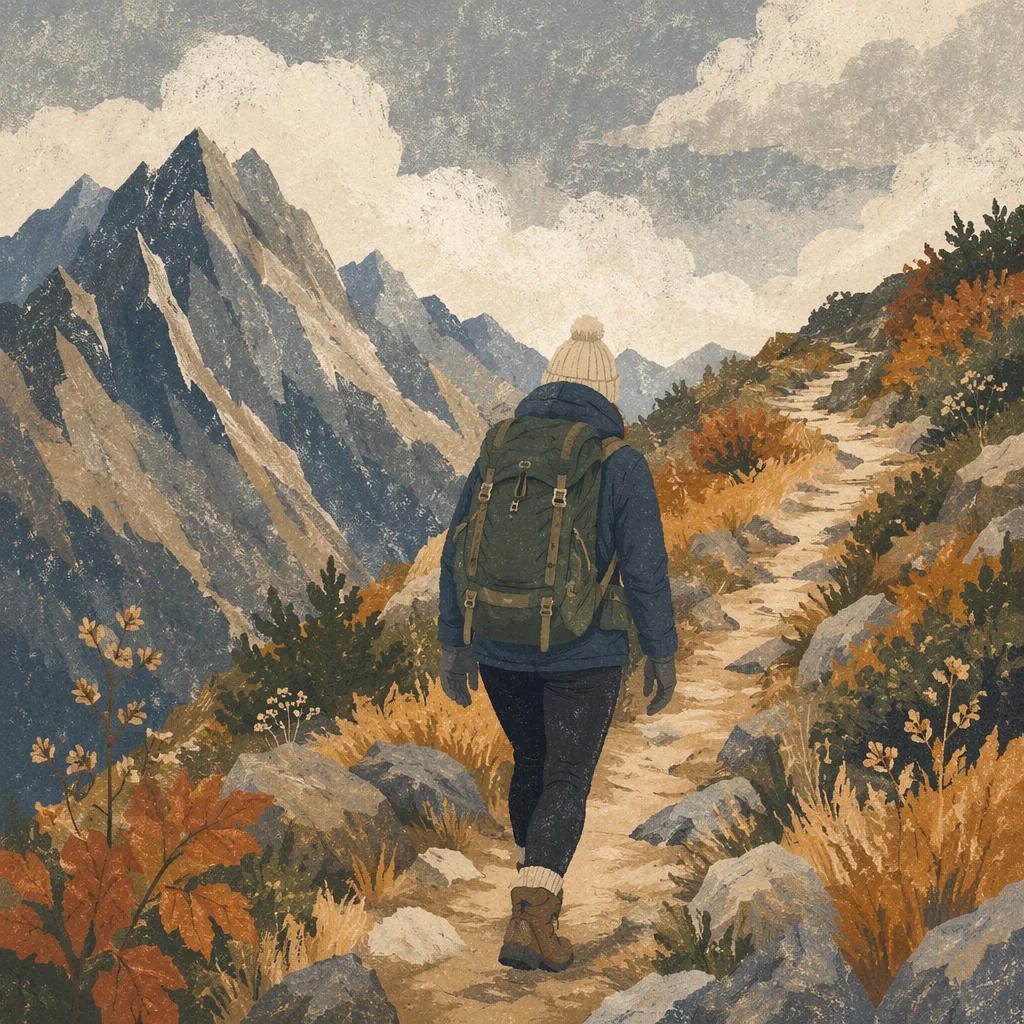 Lone Hiker on Mountain Trail