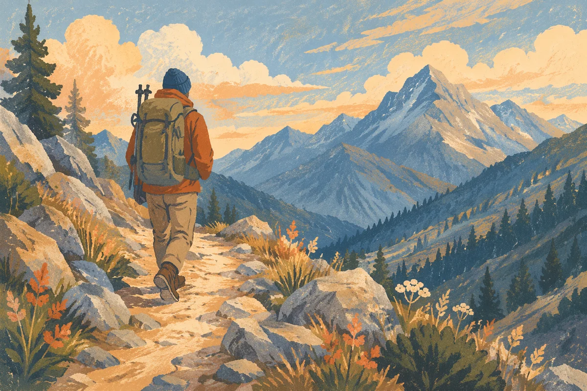Lone Hiker on Scenic Mountain Trail