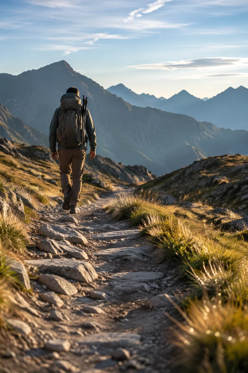Lone Hiker on Scenic Mountain Trail