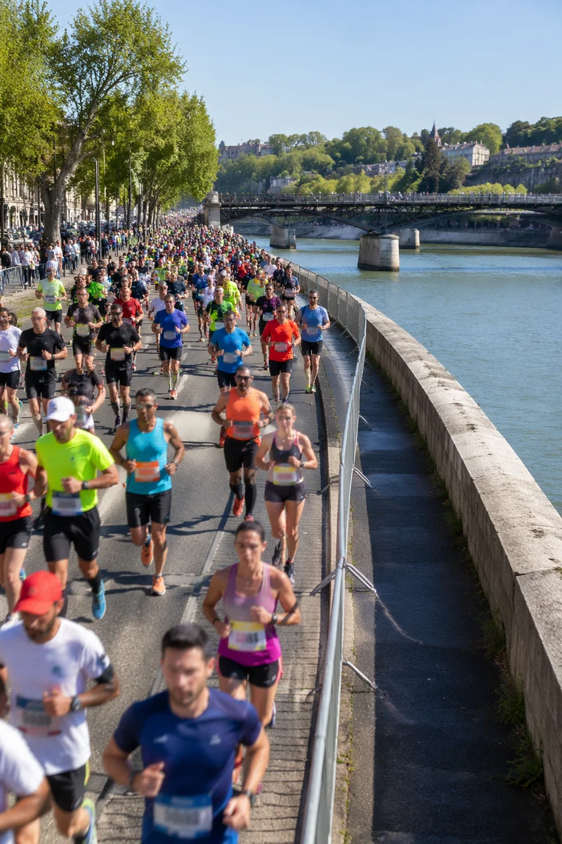 City Marathon Runners by Riverside Street