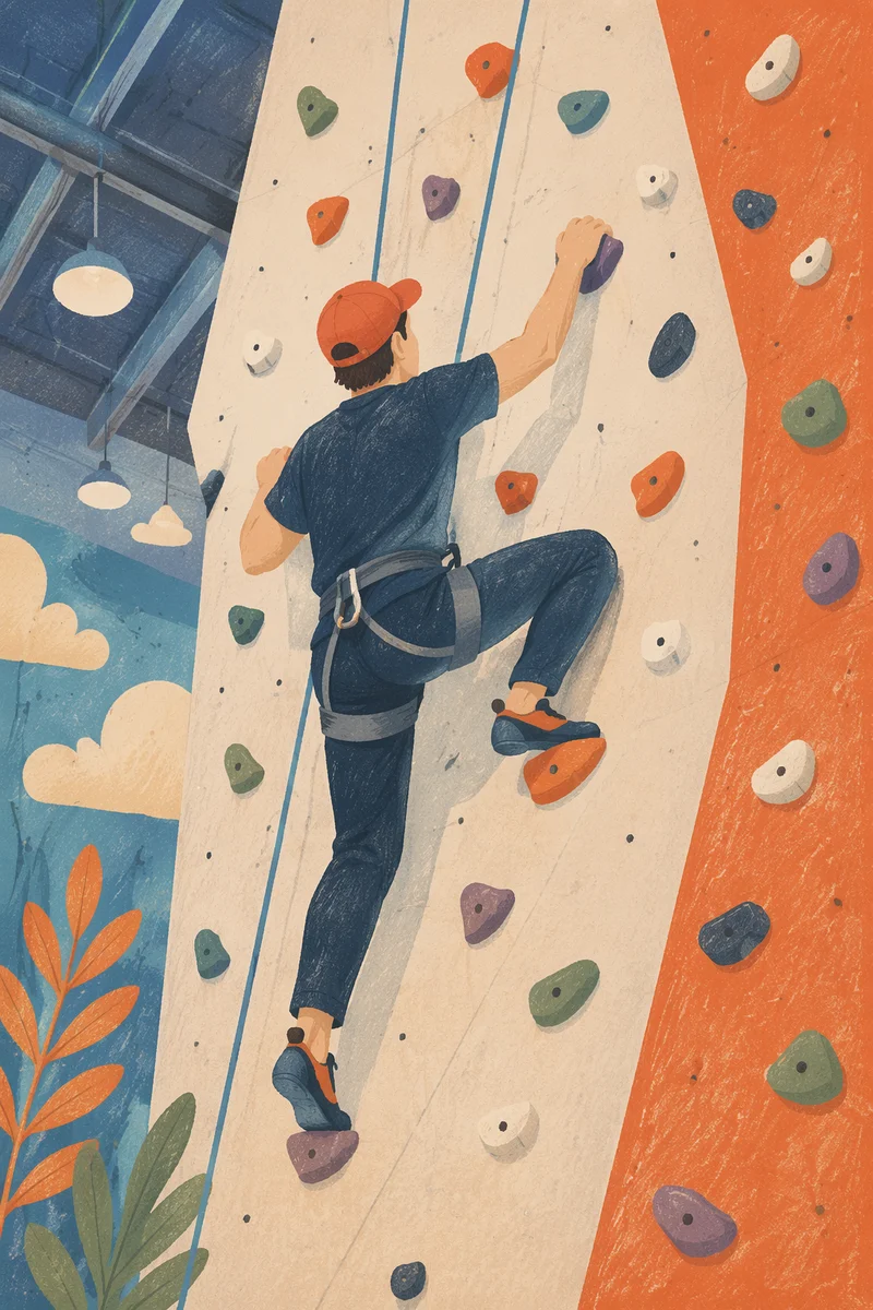 Indoor Rock Climbing Wall Action Scene