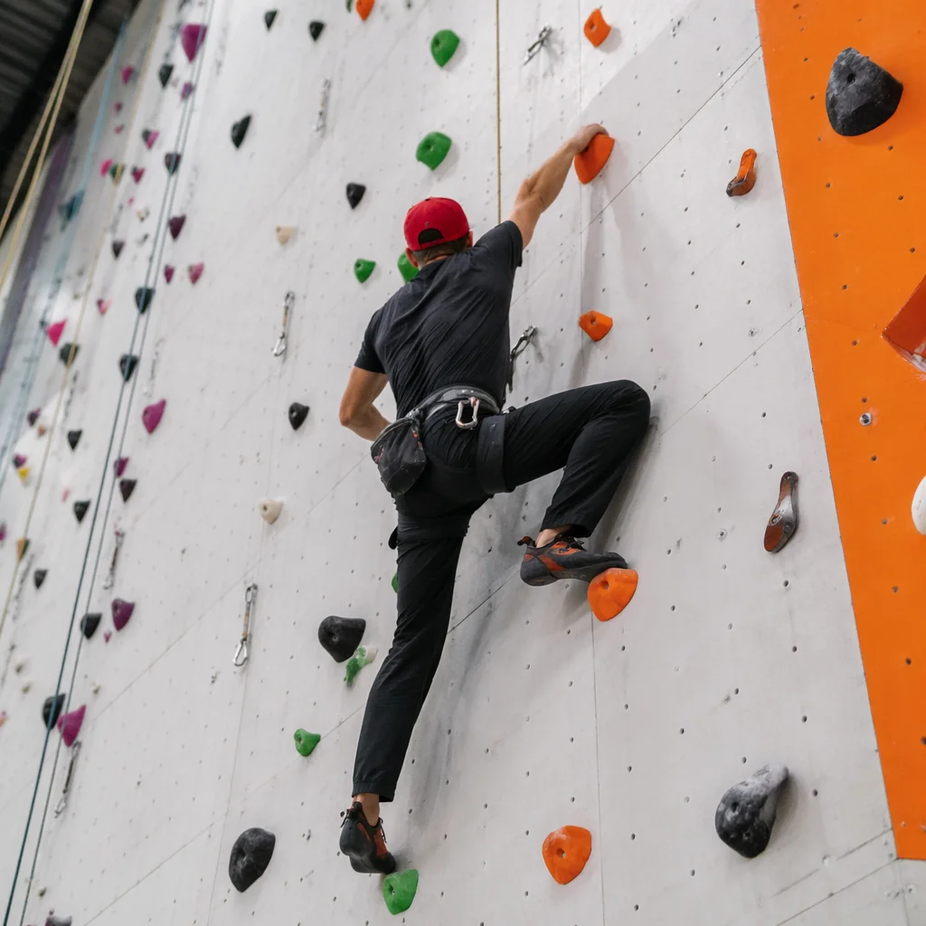 Indoor Rock Climber on Gym Wall
