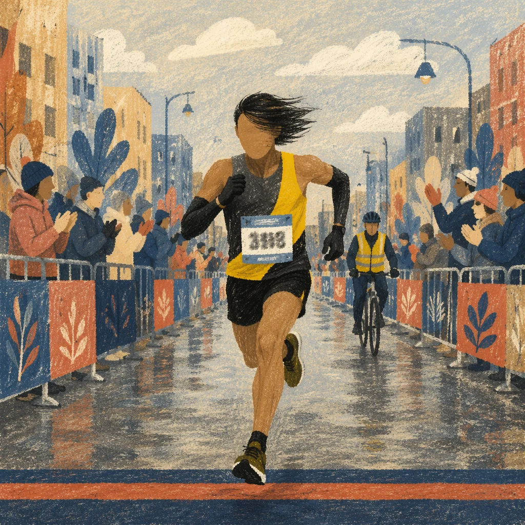 Marathon Runner Sprinting Toward Finish Line