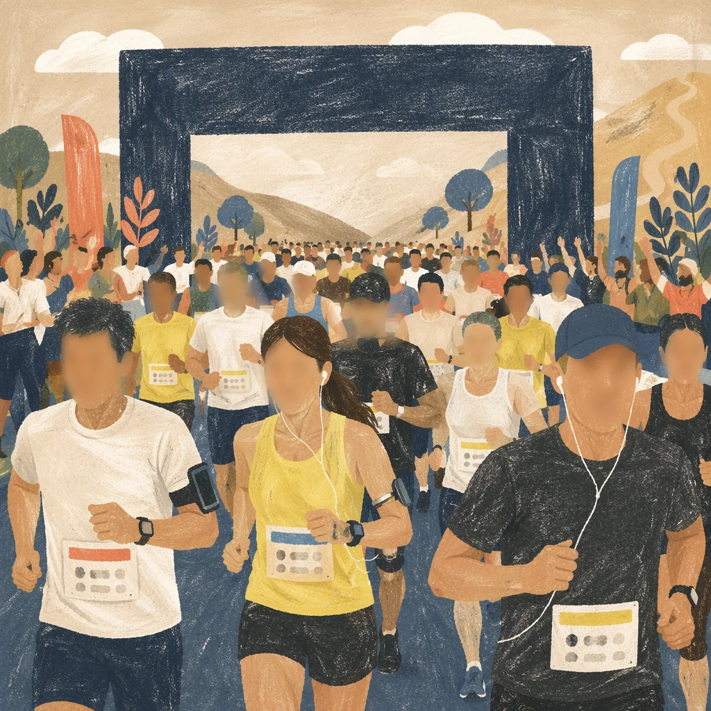 Marathon Runners Near Crowded Finish Line