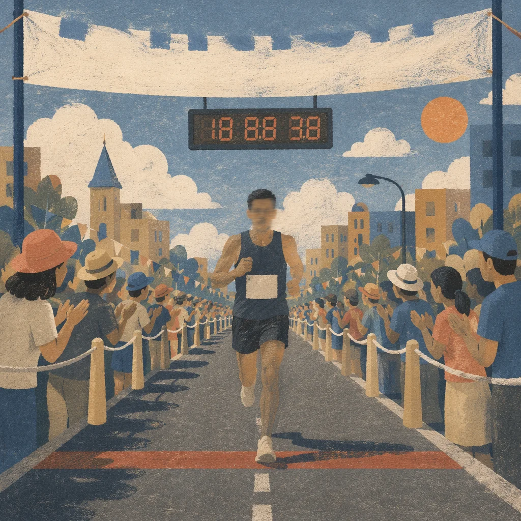 City Marathon Runner Near Finish Line
