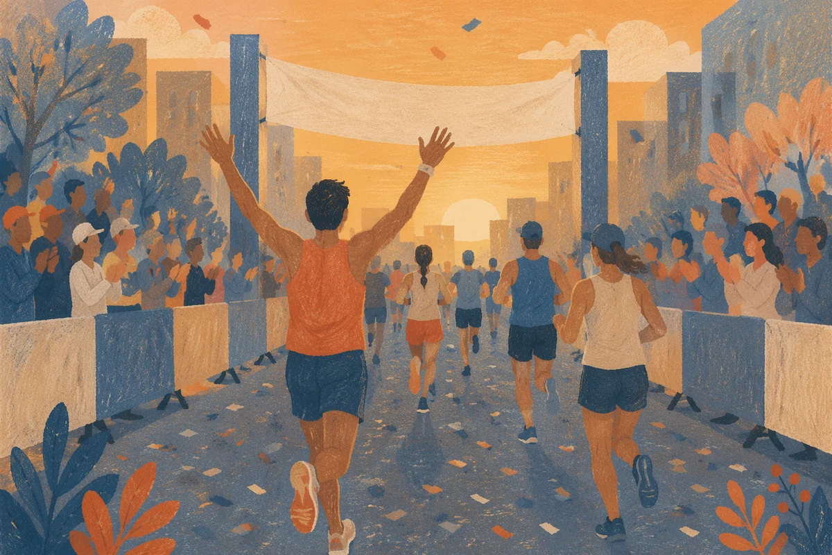 Marathon Runners Reaching Dawn Finish Line