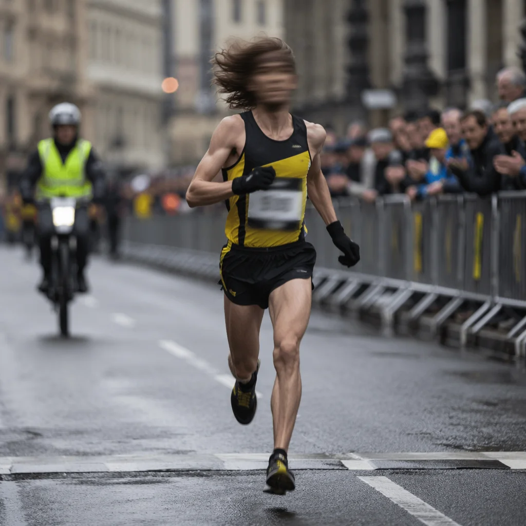 Marathon Runner Sprinting to Finish Line