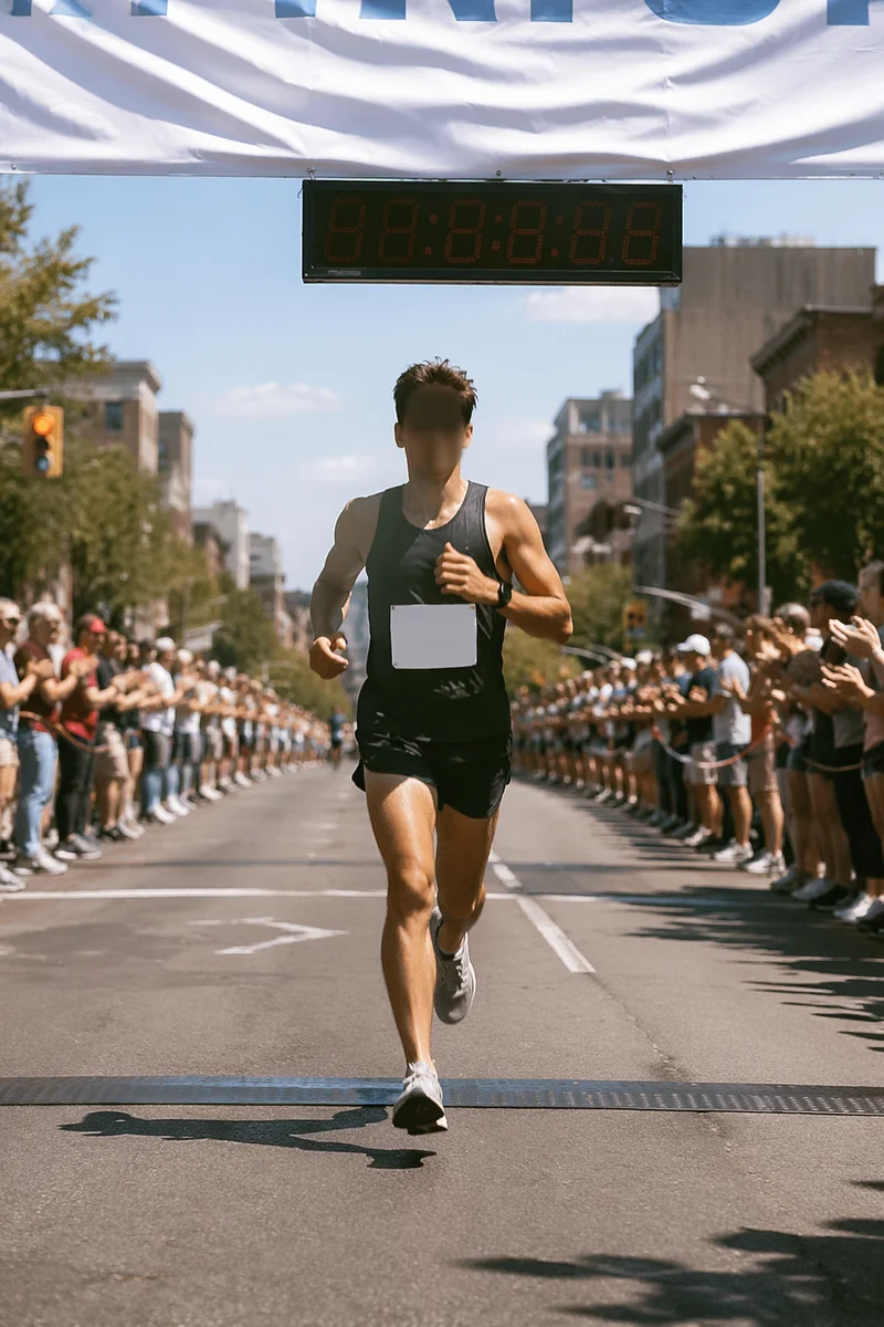 Marathon Runner Reaching City Finish Line