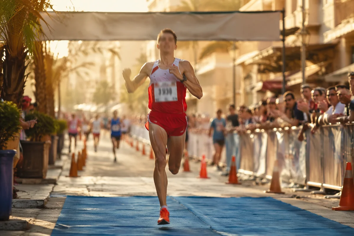 Triumphant Marathon Runner at Finish Line
