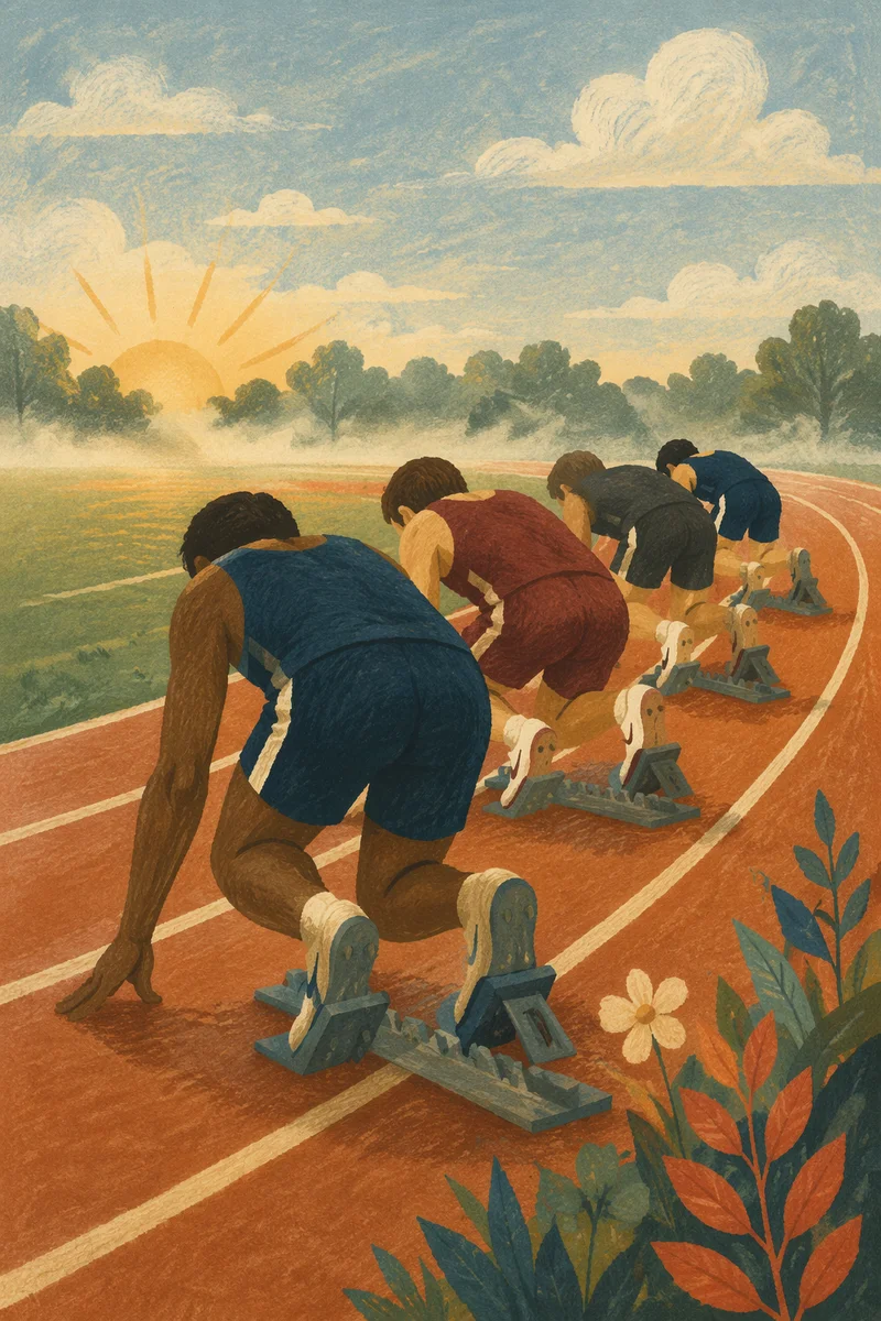 Track Athletes Ready at Sunrise Start