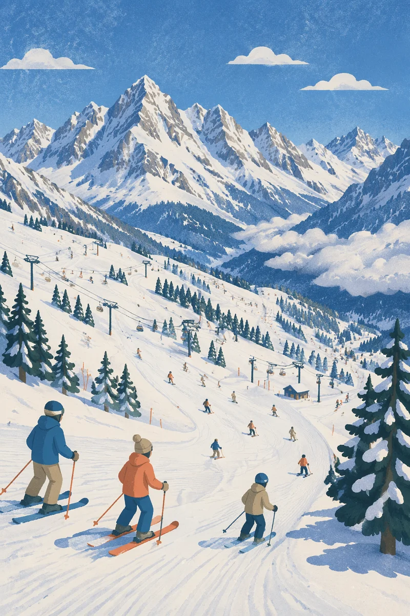 Panoramic Alpine Ski Resort Winter Slopes