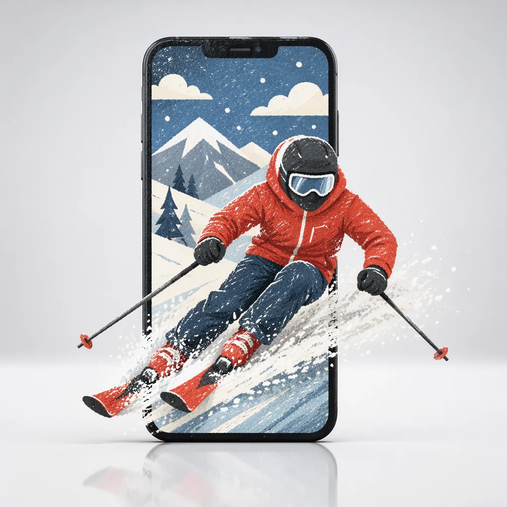 Skier Bursting From Smartphone Screen