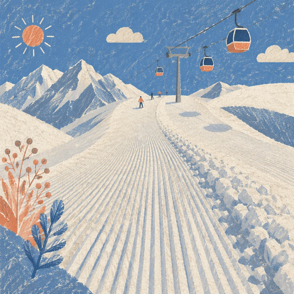 Alpine Downhill Ski Run Under Clear Sun