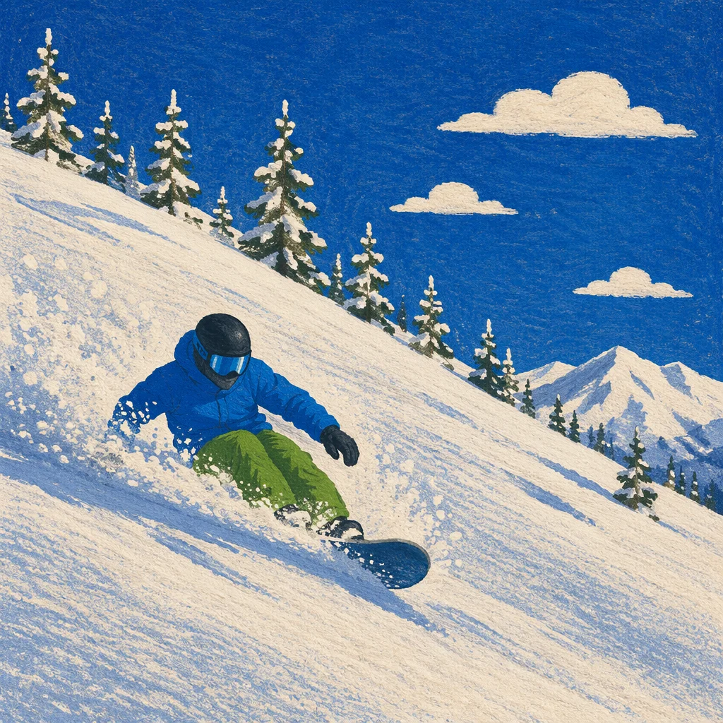 Downhill Skier Carving Powdery Alpine Slope