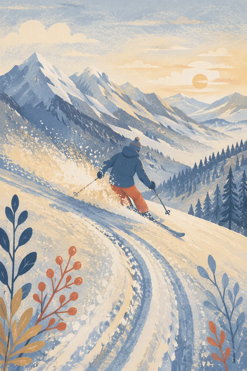 Downhill Skier in Misty Alpine Morning