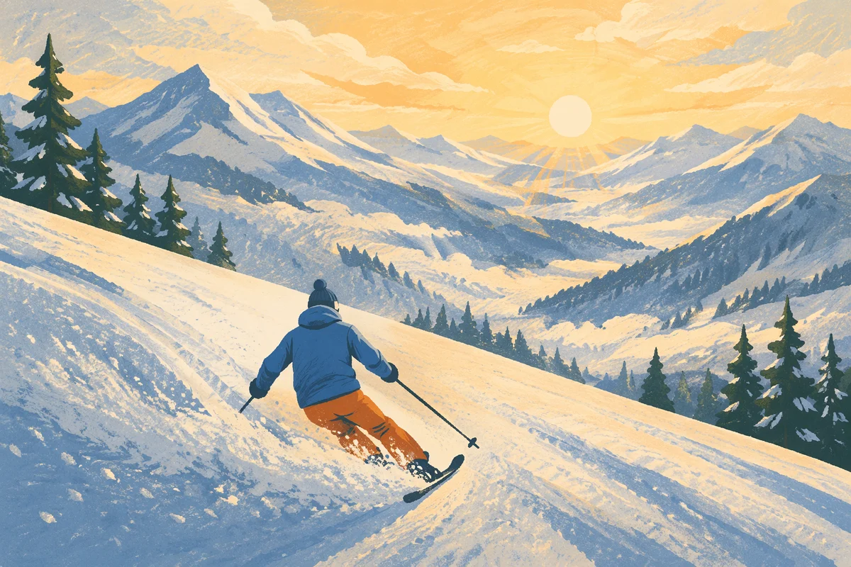 Lone Skier on Golden Mountain Sunrise