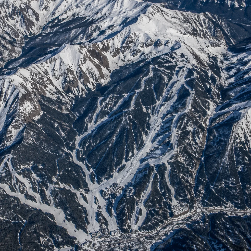 Aerial Winter Mountain Ski Resort Terrain