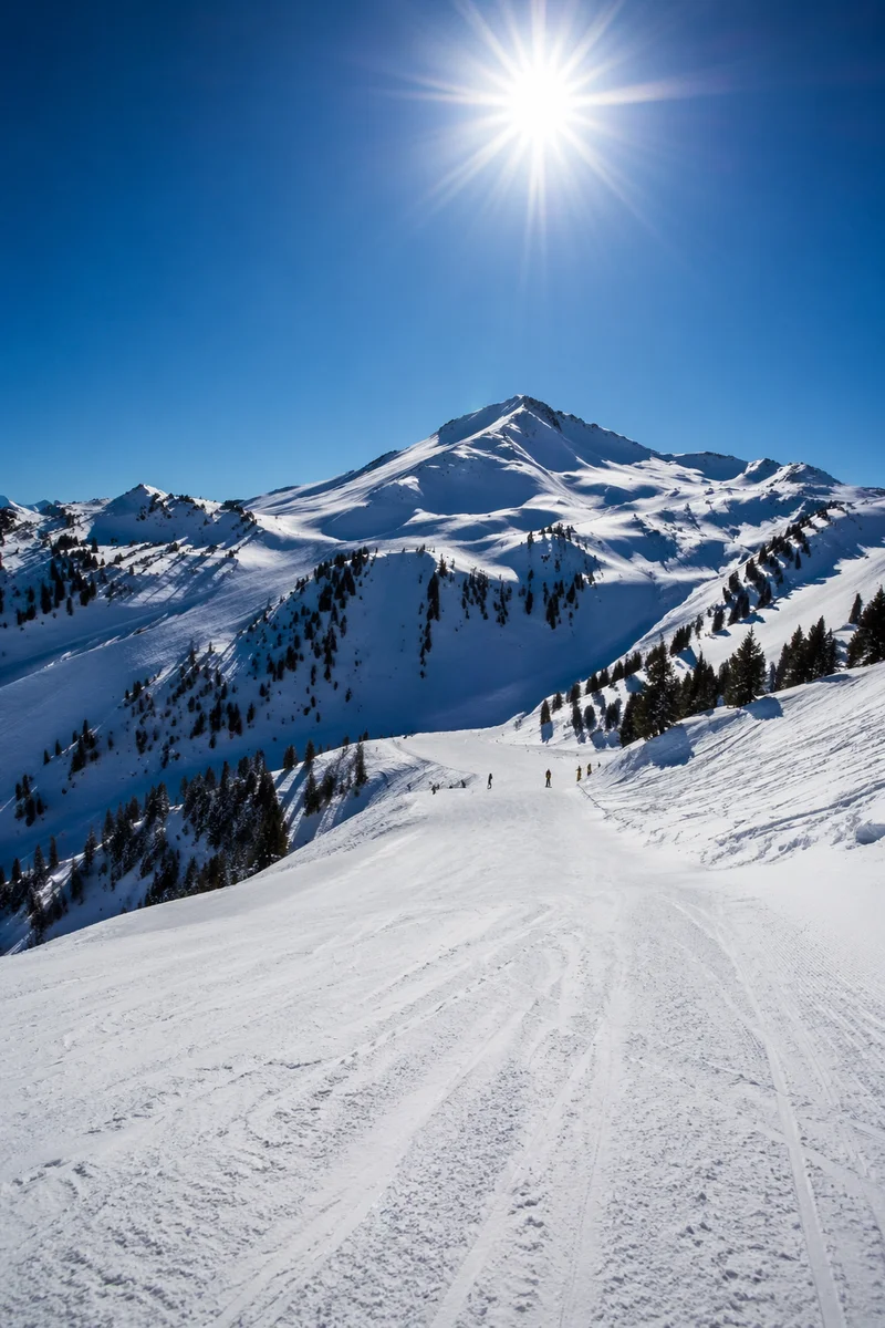 Sunny Alpine Downhill Skiing Mountain Slope