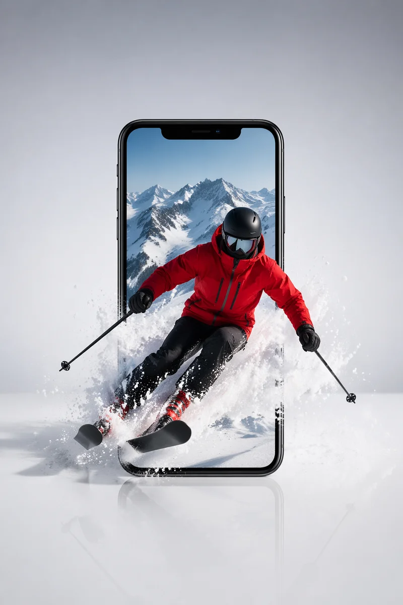 Downhill Skier Bursting From Smartphone