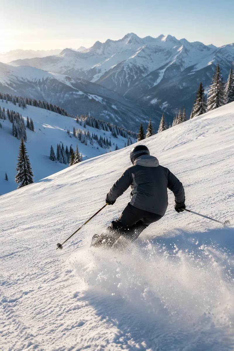 Lone Skier Carving Fresh Alpine Powder