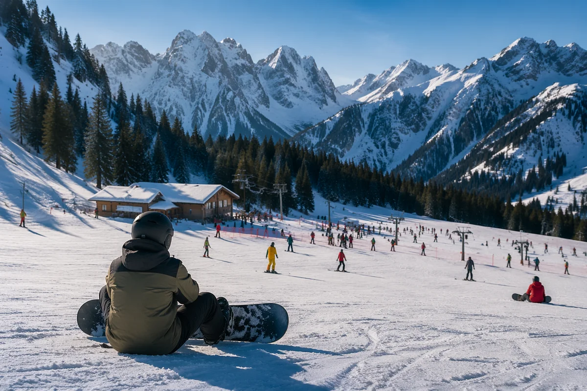 Busy Alpine Ski Resort in Winter