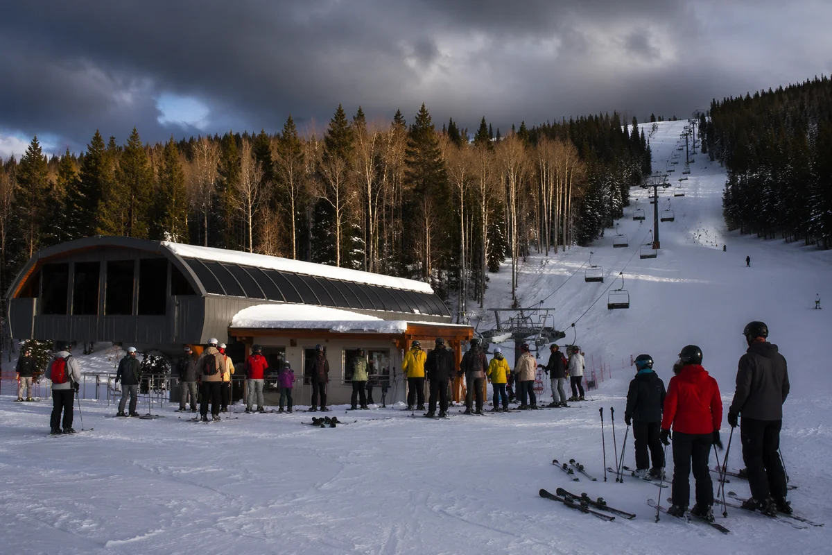 Winter Ski Resort Under Moody Mountain Light