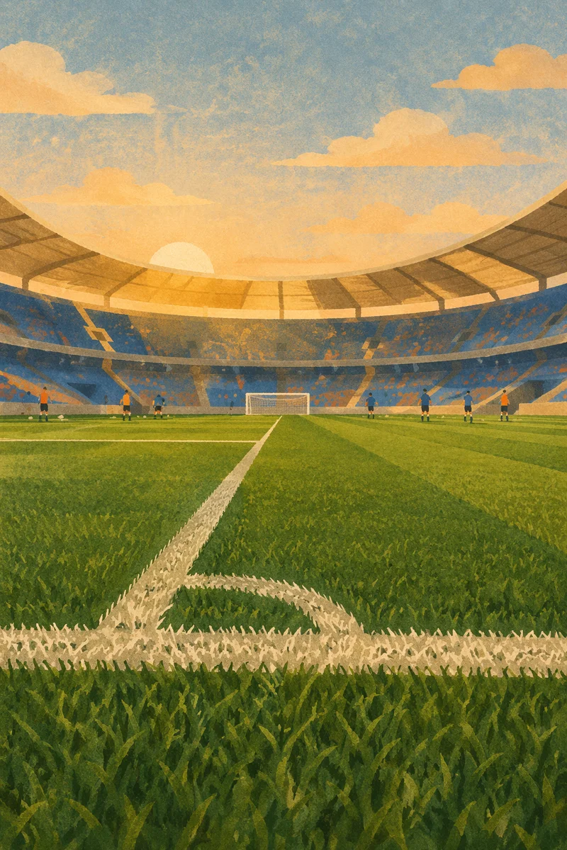 Golden Hour Soccer Stadium Field View