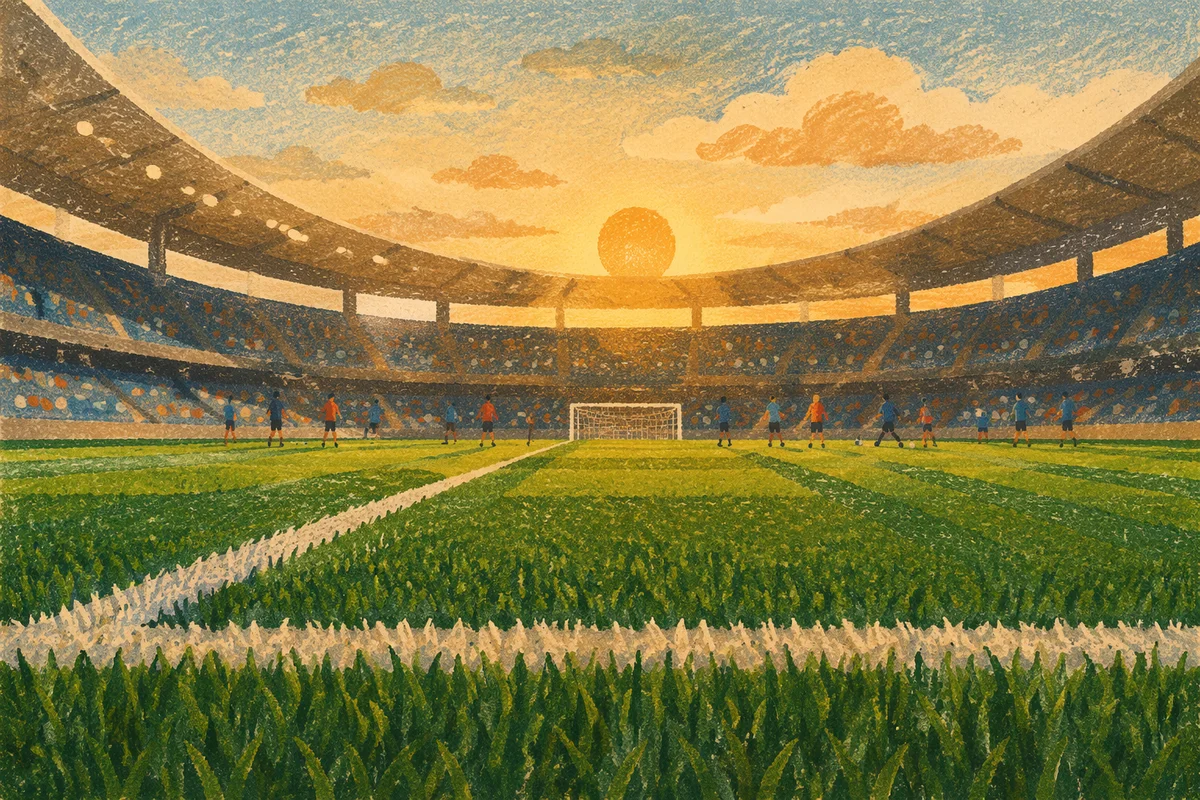Golden Hour Soccer Stadium Field View
