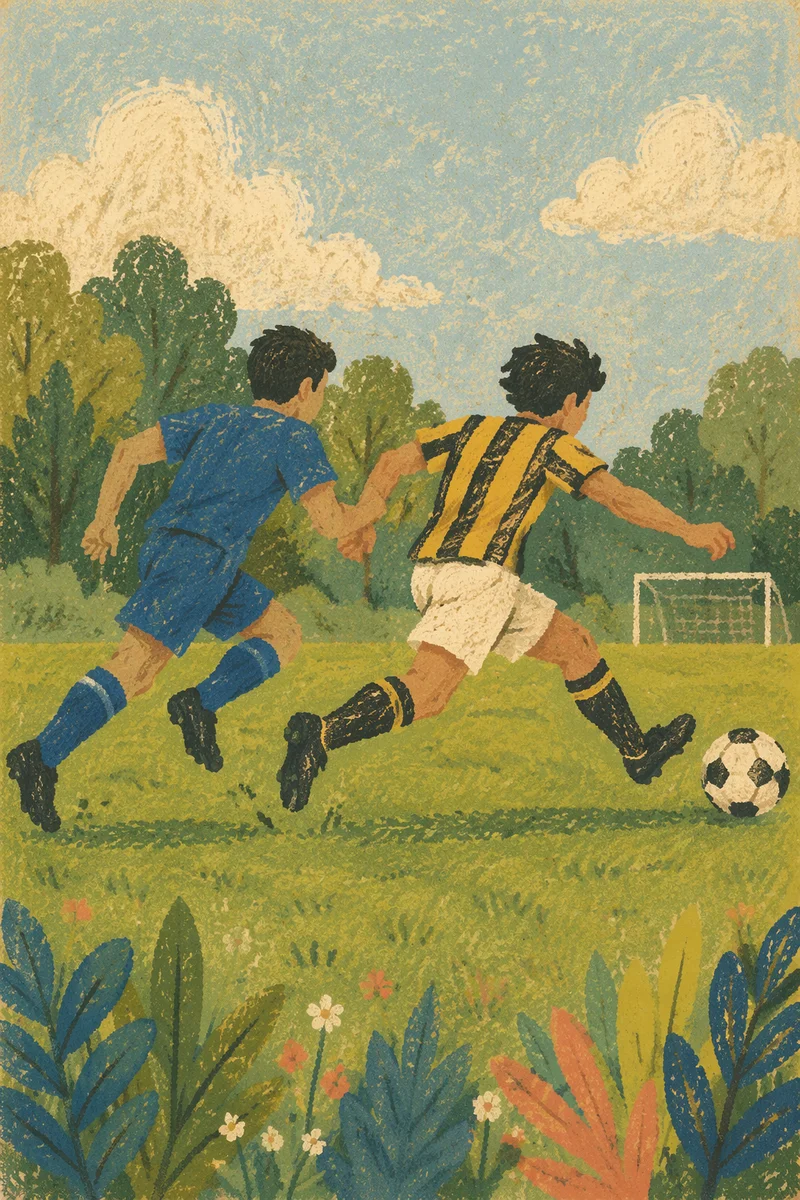 Soccer Players Sprinting on Sunny Green Field
