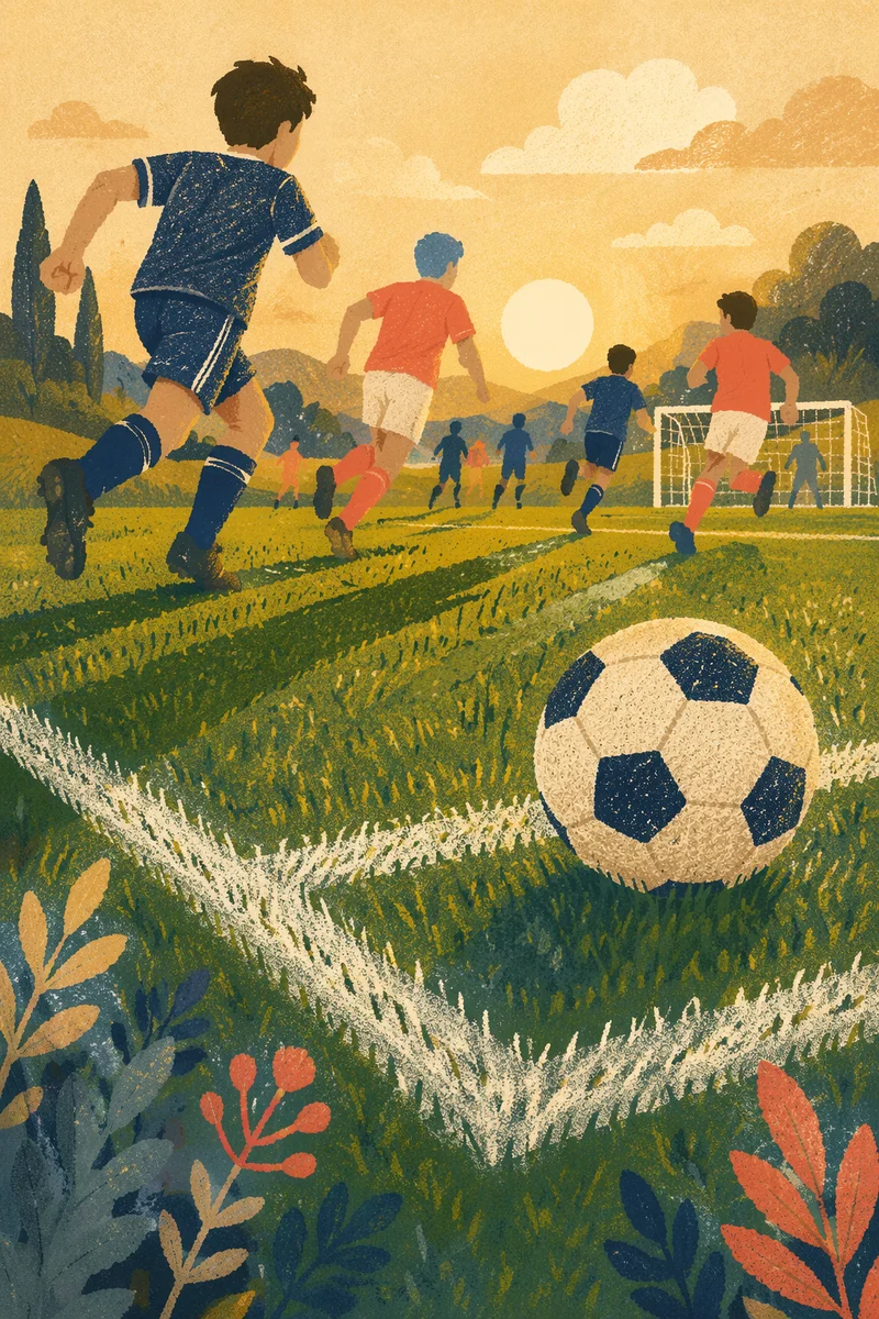 Golden Hour Soccer Action on Green Field