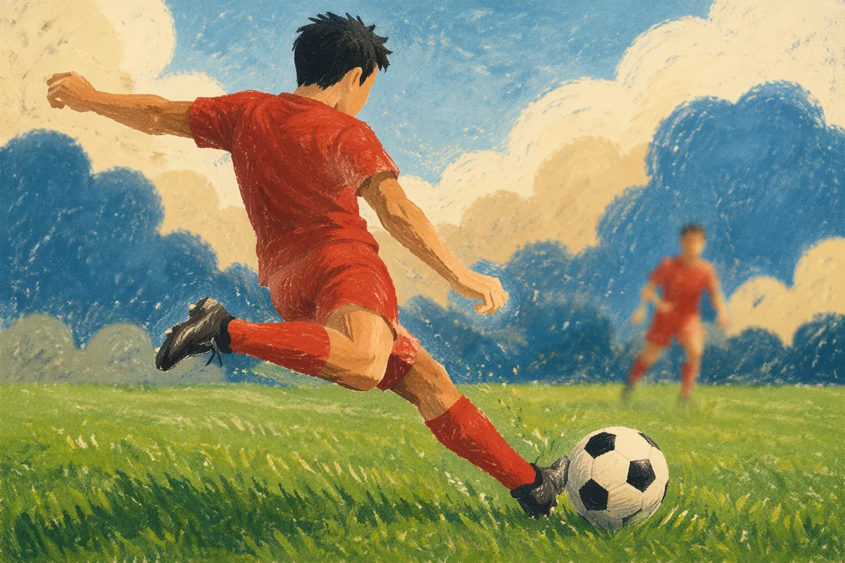 Soccer Player Kicking Ball on Green Field