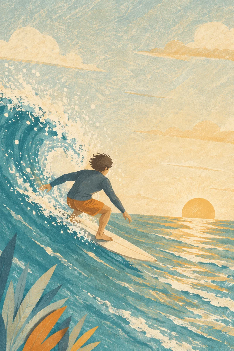 Sunrise Surfer on Turquoise Ocean Wave