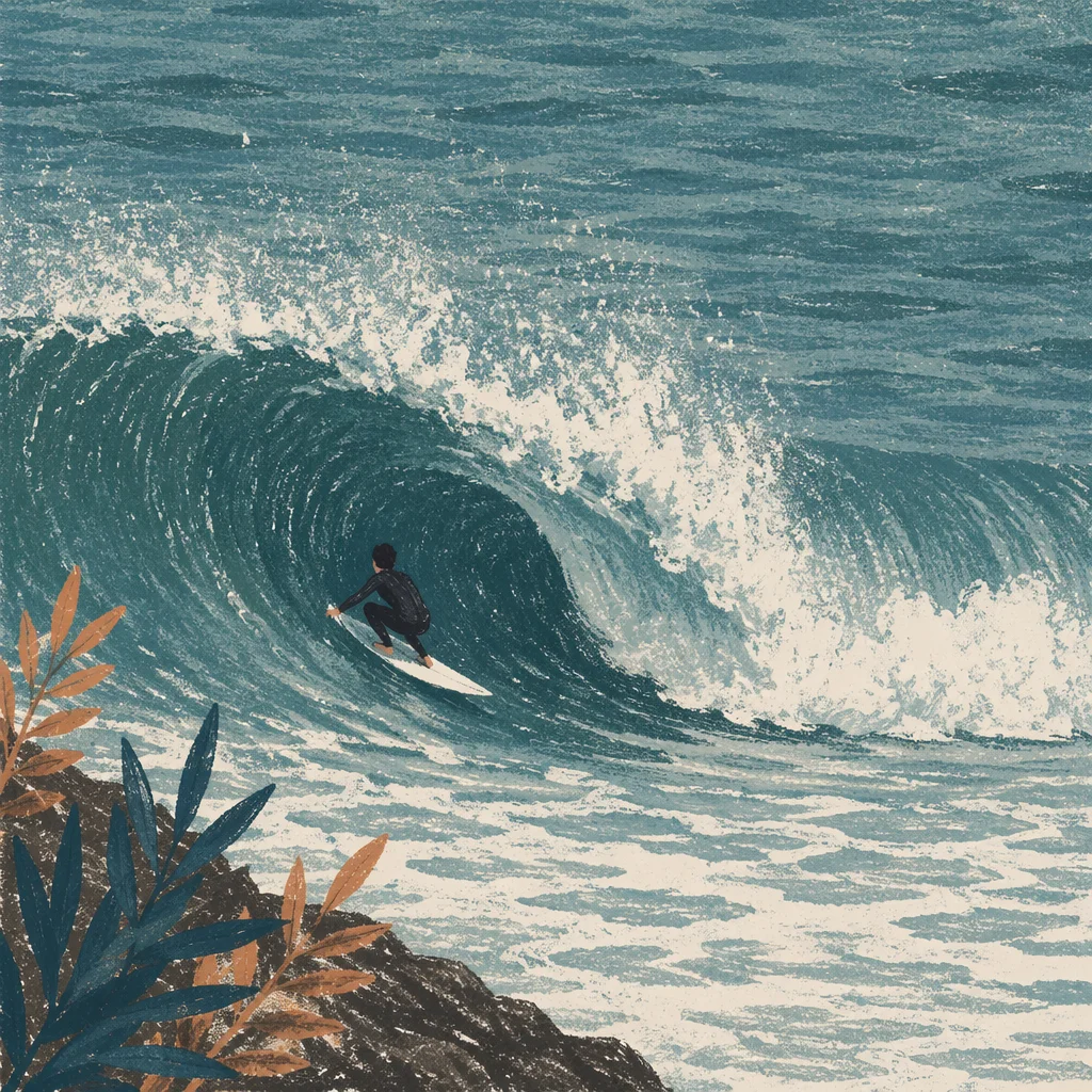 Surfer Carving Inside Turquoise Ocean Wave