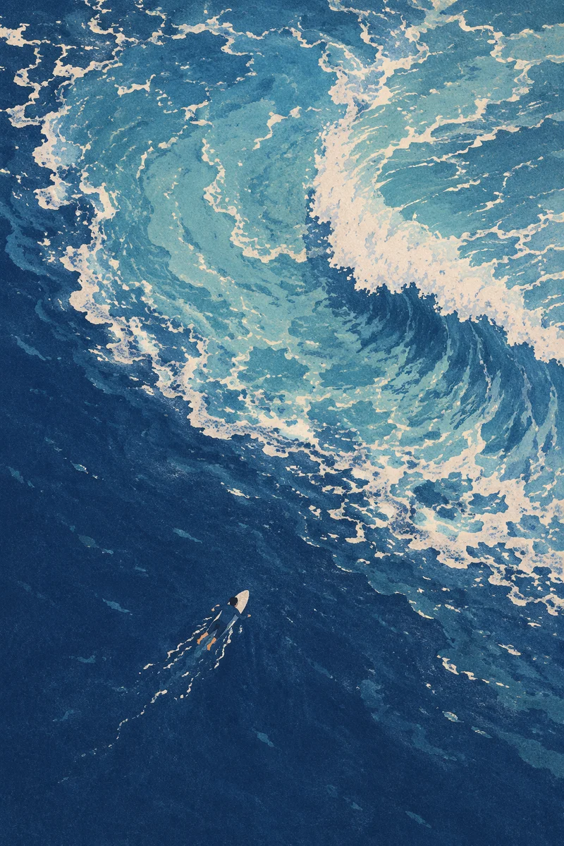 Aerial Summer Surfer in Turquoise Waves