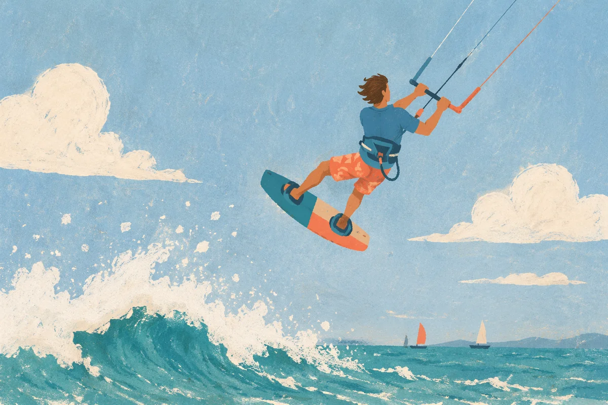 Kitesurfer Soaring Above Summer Ocean Wave