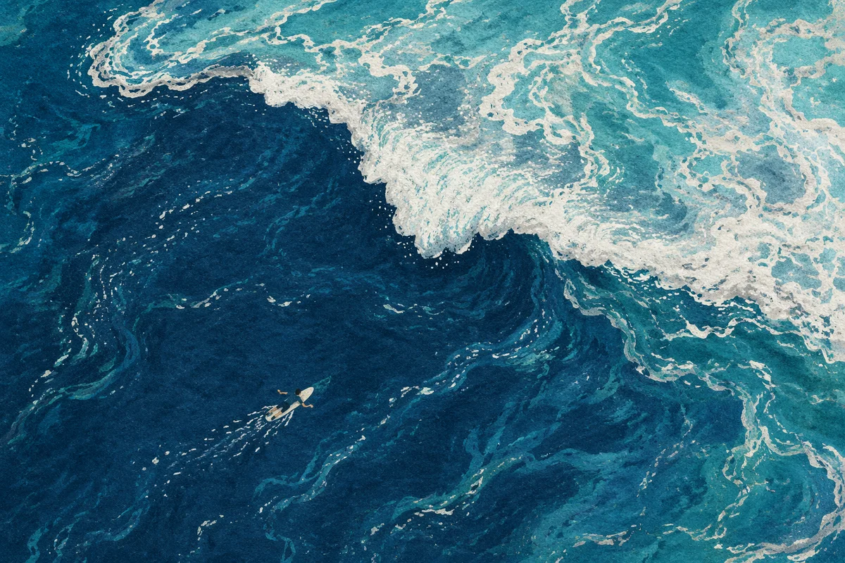Aerial Summer Surfer on Turquoise Ocean Wave