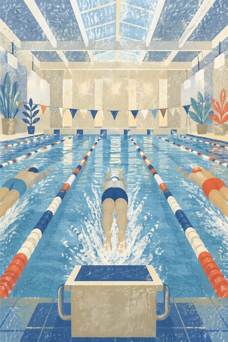 Indoor Swimming Race Start by Competition Lanes