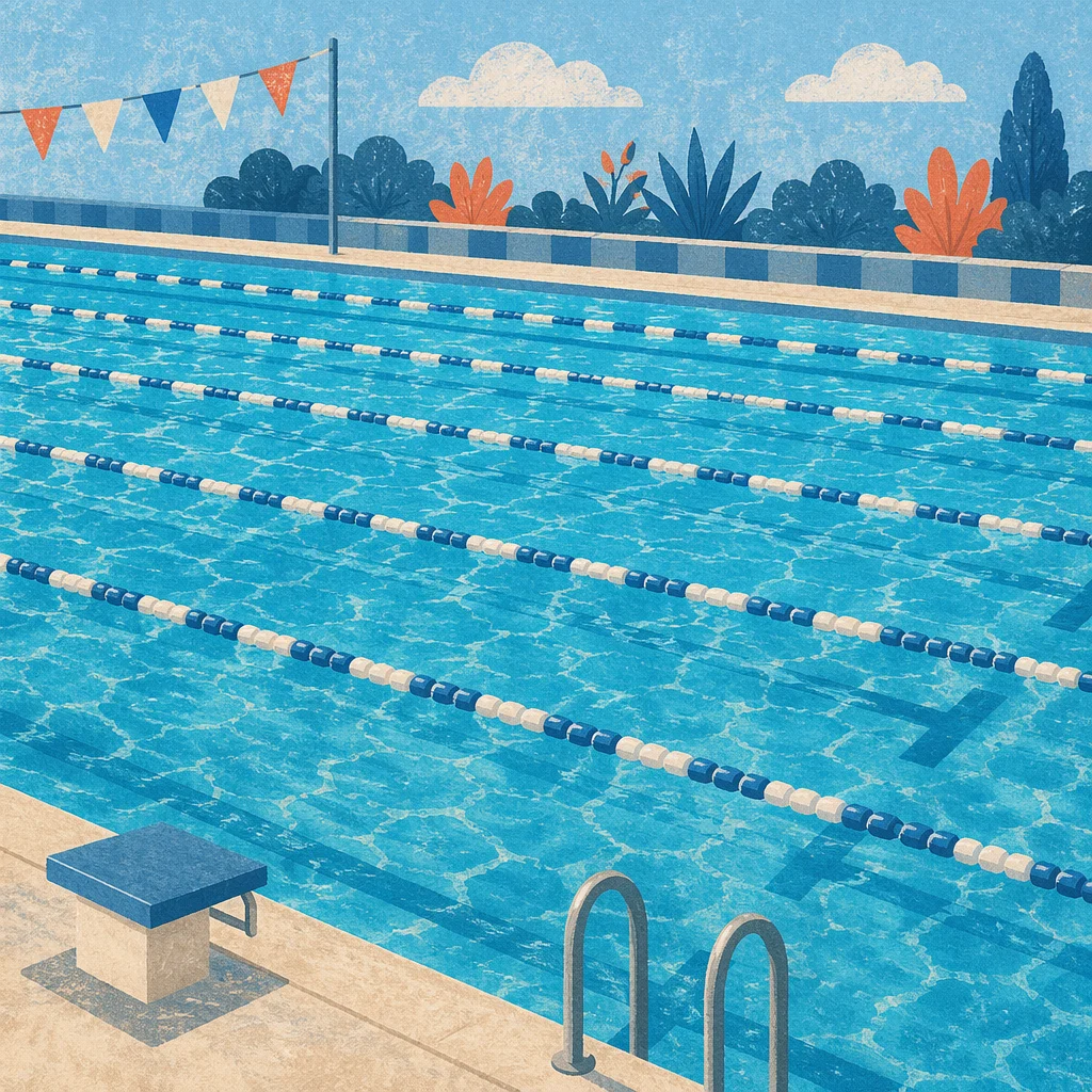 Overhead Swimming Pool Lanes in Blue Water