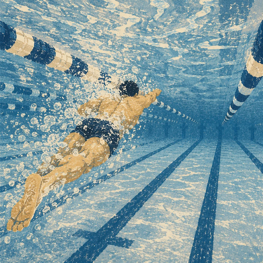 Underwater Swimmer Racing Through Pool Lanes