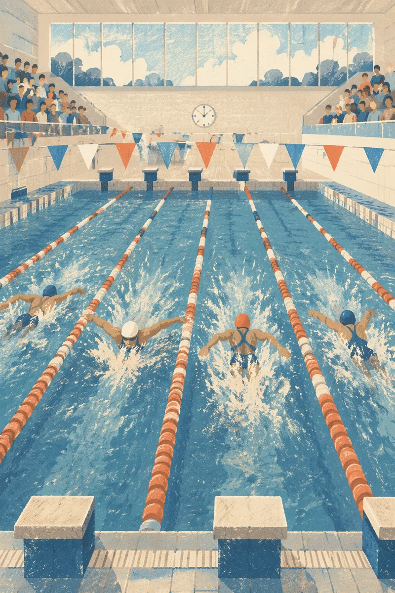 Overhead Competitive Swimming Pool Race Scene