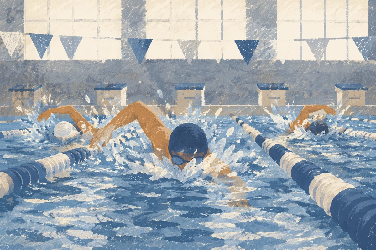Competitive Swimming Race in Indoor Pool Lanes