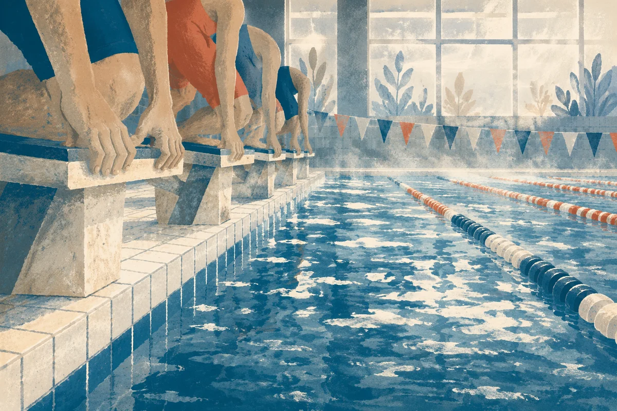 Competitive Swimming Lanes Before Race Start