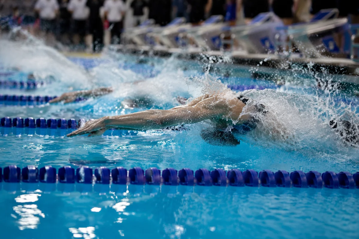 Indoor Swimming Race Start Action Scene