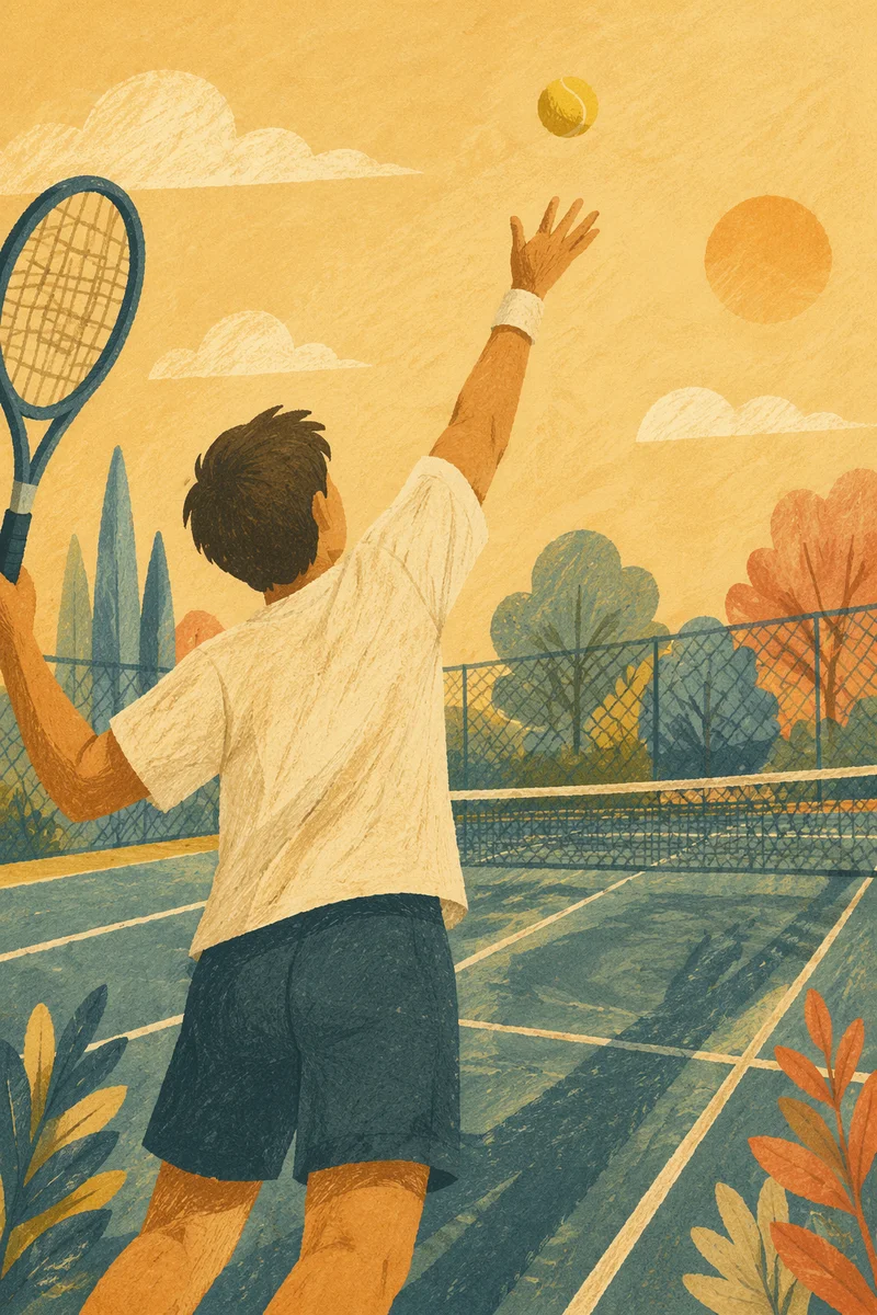 Golden Hour Tennis Serve on Outdoor Court