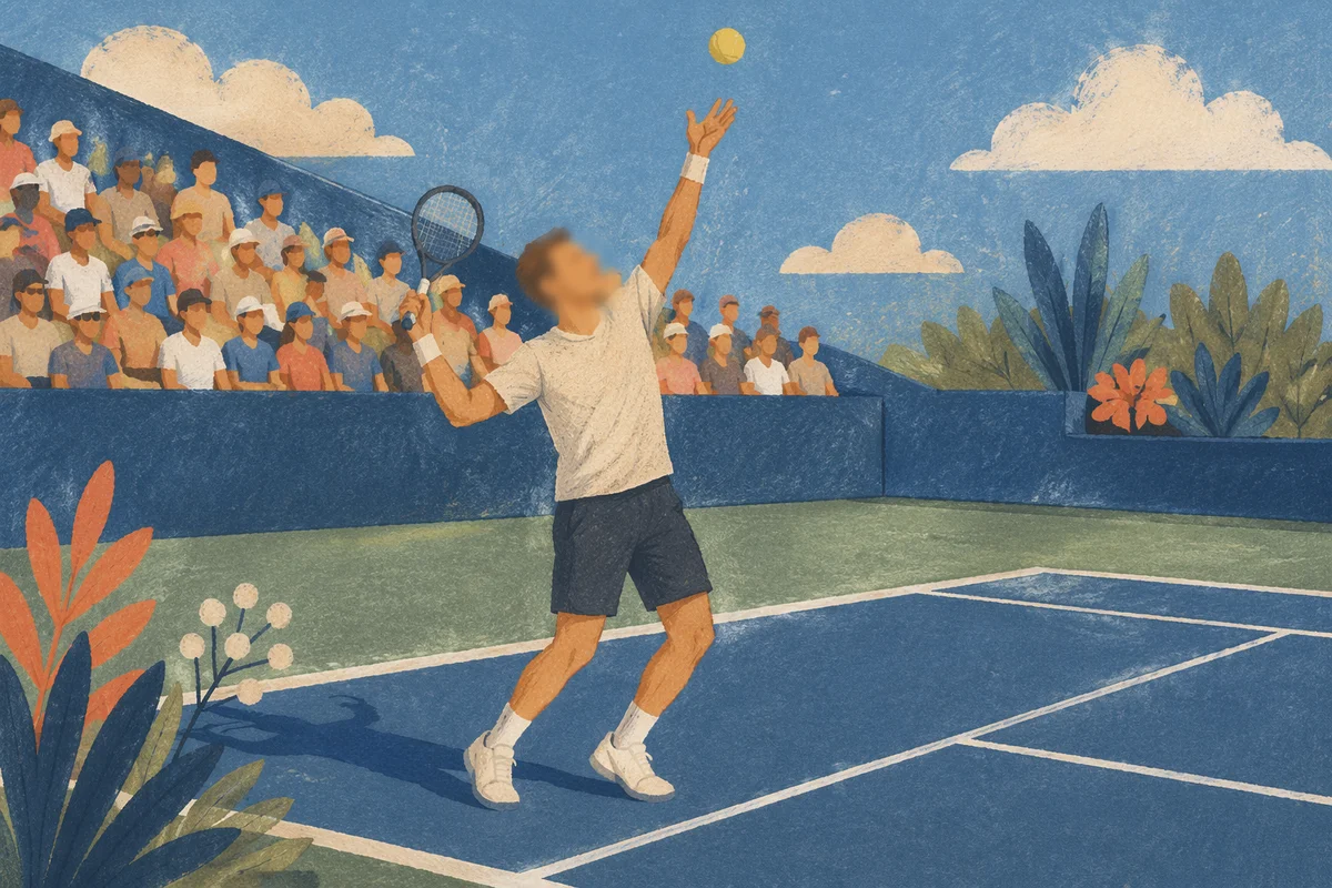 Outdoor Tennis Serve on Hard Court
