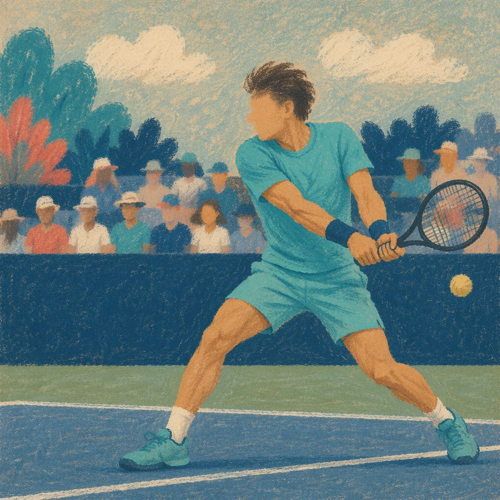 Energetic Tennis Match on Outdoor Court