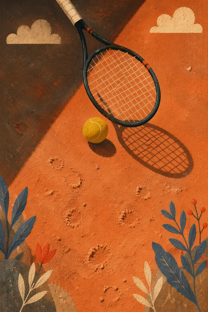 Clay Court Tennis Racket and Ball